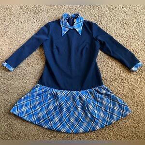 Genuine Vintage 1960’s Blue Long Sleeved Drop Waist Dress, Mod Preppy Academia